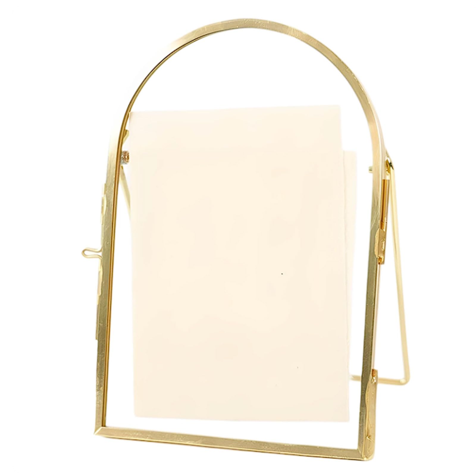 Retro Style Gold-Plated Rounded Glass Photo Frame with Metal Border, Plant Specimen Display and Furniture Decoration photograph(8-inch)