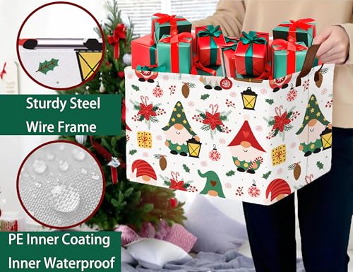 Image of Large Christmas Gifts Empty Baskets Kids Collapsible Holiday Storage Bin with Handle (Gnome Red Flower)