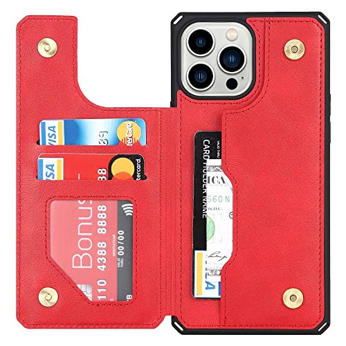 Funda de cuero con tapa iPhone 12 mini carcasa teléfono roja con tarjetero 5
