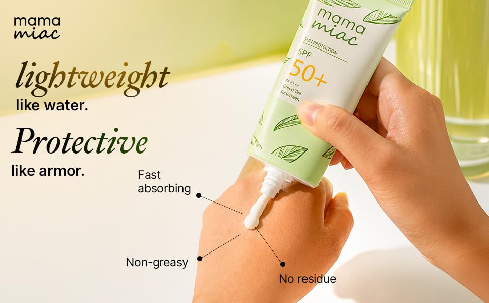 Image of MAMAMIAC Green Tea Sunscreen - 50ml & Green Tea Facewash -100ml Combo | SPF 50+ Broad Spectrum UVA /UVB