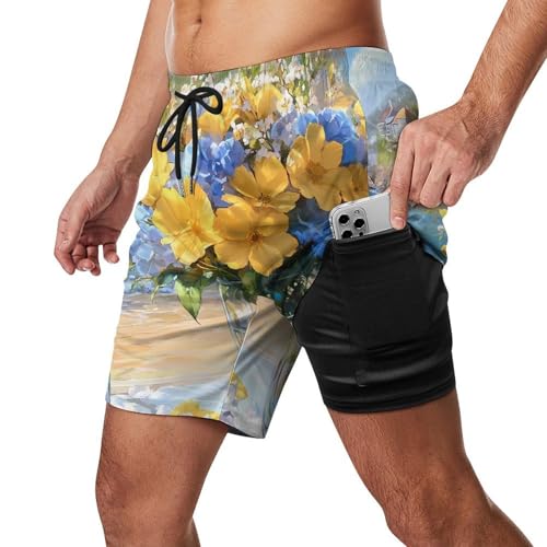 Seaside Bouquet Hydrangea Flowers Beach Shorts for Men Swim Trunks Quick Dry Swim Shorts with Compression Liner Pocket2