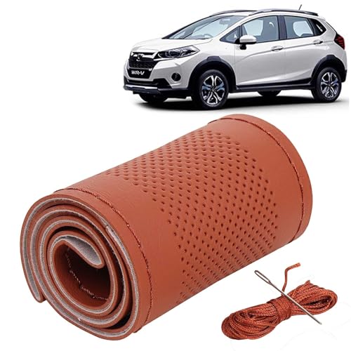 Image of KINGSWAY PU Leatherite Car Steering Cover Sewable Compatible with Honda WRV (Year 2017-2019), Tan Color with Tan Thread, Pack of 1 with Sewing Needle and Thread