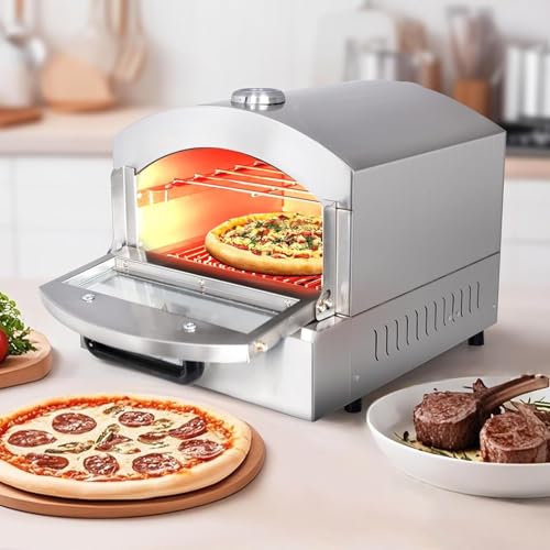 Horno De Pizza De Encimera (Eléctrico/Gas) Con Ventana De Visualización, Horno De Pizza Para Exteriores Con Control De Temperatura, Horno De Sobremesa De Acero Inoxidable De 2 Niveles(Electric)