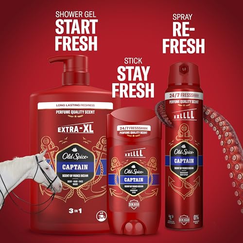 Old Spice Captain Żel pod prysznic i szampon dla mężczyzn 1000ml, uniwersalna formuła 3 w 1 do mycia ciała, włosów i twarzy, długotrwała świeżość, zapach o jakości perfum, głębokie oczyszczanie