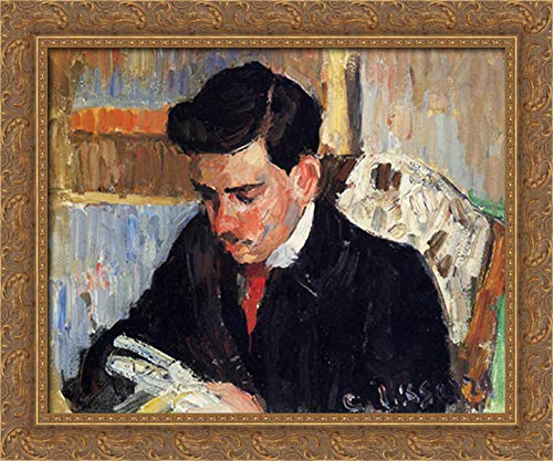 Portrait of Rodo Pissarro Reading 24x20 Gold Ornate Wood Framed Canvas Art by Camille Pissarro