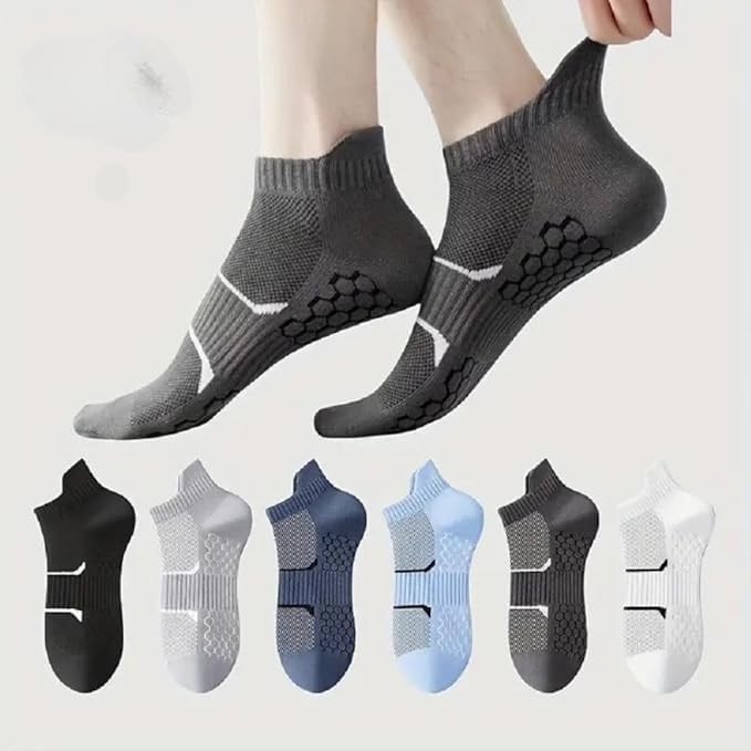 Grip Ankle Socks for Men & Women | Premium Cotton Anti-Slip Sports Socks | Breathable Athletic Running Gym Socks | Comfort Fit | Multicolor Pack of 6-image-0