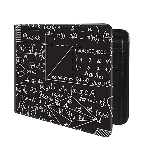 (Mathematical Handwritten Formulas, Equations-1 Front Pocket Slim Bifold Leather Wallet RFID Blocking with ID Window for Men