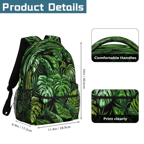 Green Tropical Palm Leaves Kids Backpack, Lightweight School Bookbag Large Capacity Laptop Backpack Water Resistant Daypack Shoulder Bag for Teenager Boys Girls2