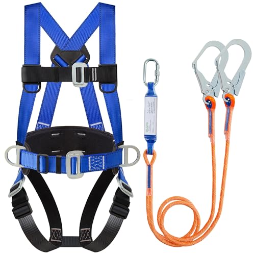 DIJJIG Safety Harness Fall Protection Kit Full Body Roofing Harnesses With Internal Shock Absorbing Lanyard, Blue Safety Harness For Construction OSHA/ANSI Compliant