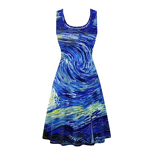 Image of Women Stylish Tank Dresses Sleeveless Round Neck Midi Casual Dress with Pocket for Summer