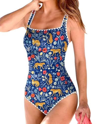 Image of Upopby Women's Vintage Padded Push up One Piece Swimsuits Tummy Control Bathing Suits Plus Size Swimwear