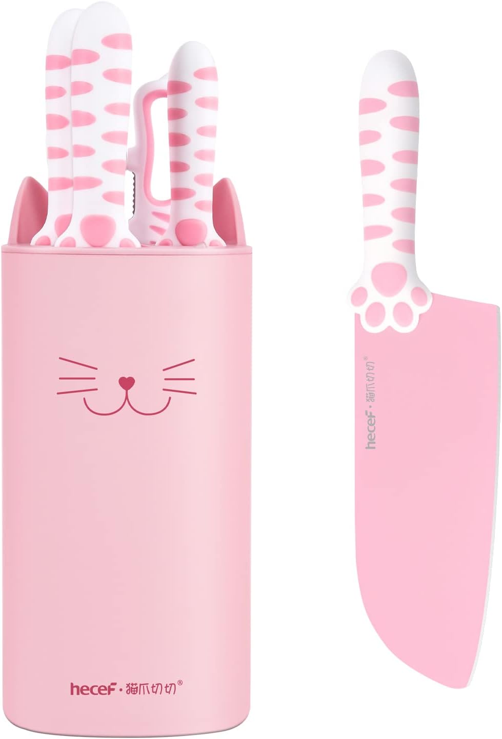 hecef Cute Kitchen Knife Set, Dishwasher Safe, 5-piece Non-Stcik Knives Set with Detachable Block and Scissors,Sharp for Chopping, Slicing, Dicing and Cutting (Pink) hecef Cute Kitchen Knife Set, Dishwasher Safe, 5-piece Non-Stcik Knives Set with Detachable Block and Scissors,Sharp for Chopping, Slicing, Dicing and Cutting (Pink)