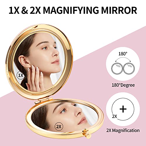 Dynippy Compact Mirror Rose Gold Makeup Mirror Folding Mini Pocket Mirror Portable Hand Mirror Double-Sided 2 X 1X Magnification For Woman Girls Great Gift (Bling Gold) #TOP3