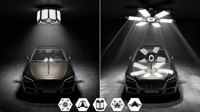 Image of Tudoccy LED Garage Lights 2 Pack, 34000LM 6-Panel Shop Light | 6500K daylight E26 /E27 screw-in bulb for workshop, basement, warehouse, attic ceiling fixture