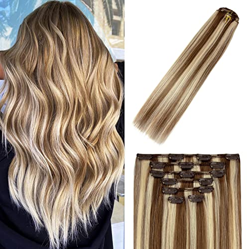 Clip In Hair Extensions Human Hair Medium Light Brown to ...