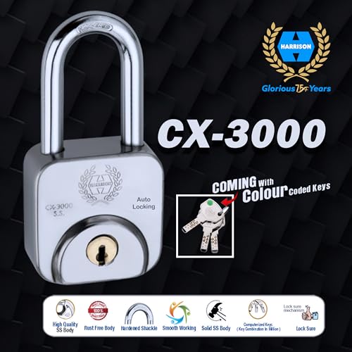 Image of Harrison Padlocks Free / 1 Square Padlock 60Mm CX - 3000-0596 with 2 Round Padlock 50Mm J - Supreme- 0656 /padlock, Padlocks, Locks for Home, Locks for Main Door Code - 0435