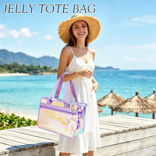 Image of Fammart Iridescent Clear Beach Bags Waterproof Sandproof for Women, Large Jelly Tote Zipper Pool Bag Cruise Essentials 2026