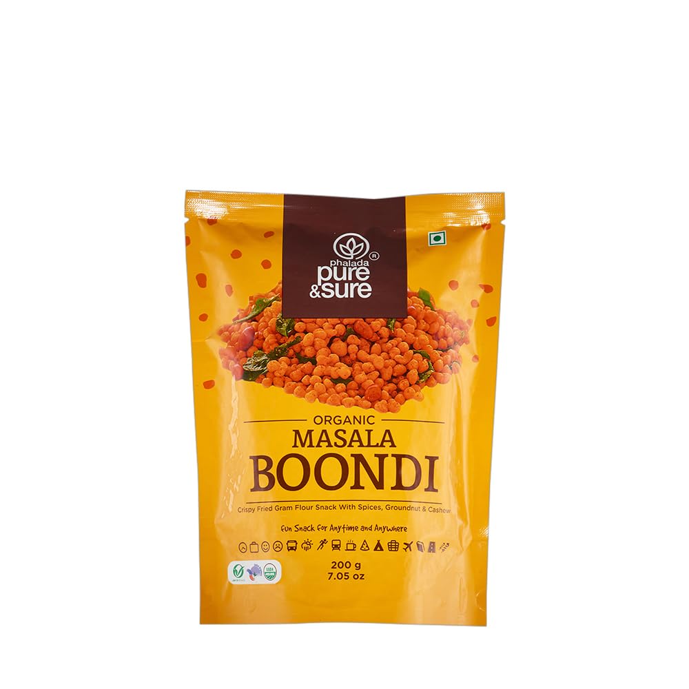 Pure & Sure Organic Masala Boondi 200G | Bundi For Everyday Raita | Crunchy Chickpea | Rich in Taste & Perfect Addition to Meal | No Preservatives & Chemical Free