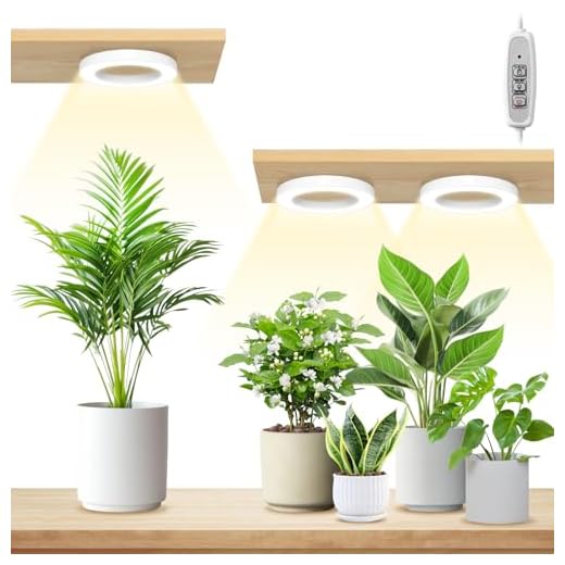 LORDEM 6.3” Ceiling Grow Lamp for Indoor Plants, 216 LEDs Full Spectrum Halo Plant Light, Under Cabinet Grow Lights with 4/8/12H Auto Timer, 3 Switch Modes, 4 Dimmable Brightness Levels, Tri Head