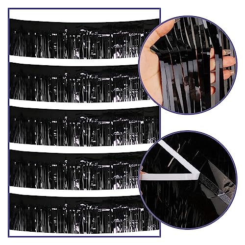 Image of 5 Pack 10 Feet Black Fringe Garland Foil Fringe Garland Metallic Tinsel Streamers Fringe Backdrop Banner for Parade Floats Birthday Party Decorations Halloween Christmas Decoration (Black)