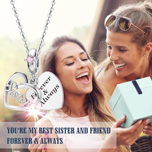 JIAYIQI Sister Mother Daughter Wife Charms Fit Charms Bracelet Necklace, 925 Sterling Silver Forever Always Love Dangle Charms for Women Birthday Mother's Day Christmas3