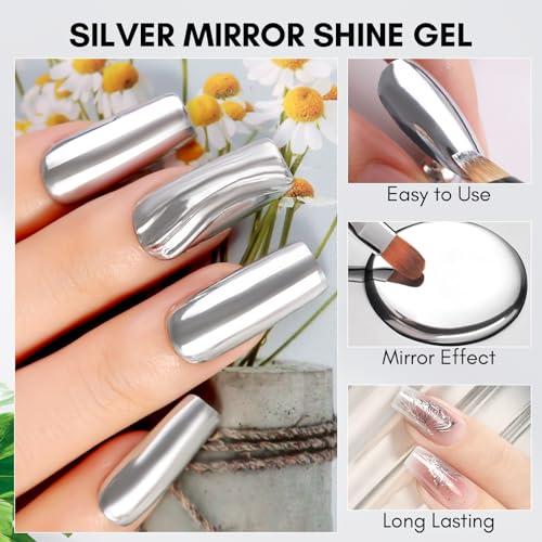 Makartt Nail Rhinestone Glue, Gel Nail Glue for Rhinestones for 3D Nails Bundle with 8ml Mirror Shine Gel Metallic Silver Gel UV/LED Gel Metal Painting Gel for Nail Art Designs - Thumbnail 7
