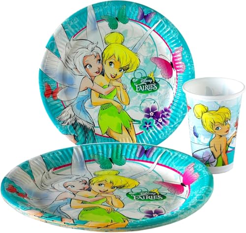 Disney Lot de 16 assiettes en carton (8 x 23 cm + 8 x 20 cm moyen) + 8 gobelets pour fête...