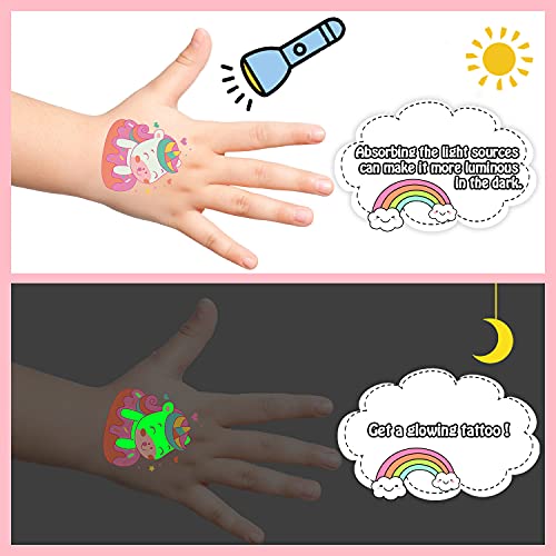 123 Styles Luminous Temporary Tattoos For Girls Kids Gifts, Fake Unicorn Mermaid Butterflis Dinosaur Tattoo Stickers For Toddler, Birthday Party Supplies Favors For Kids Glow Makeup In The Dark-10 Sheets #TOP4