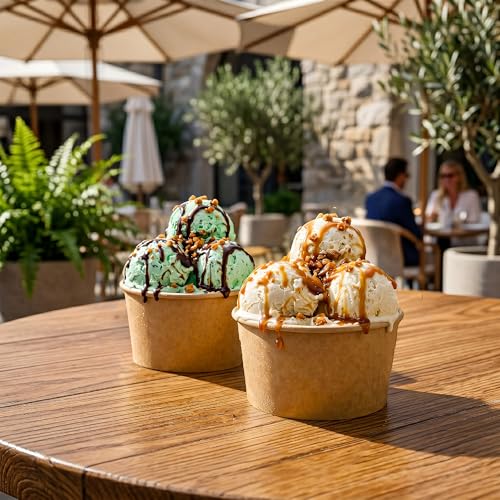 Image of Coppetta 12-Ounce Dessert Cups, 200 Disposable Ice Cream Cups - Lids Sold Separately, Sturdy, Kraft Paper Frozen Yogurt Bowls, For Hot And Cold Foods, Perfect For Gelato Or Mousse - Restaurantware