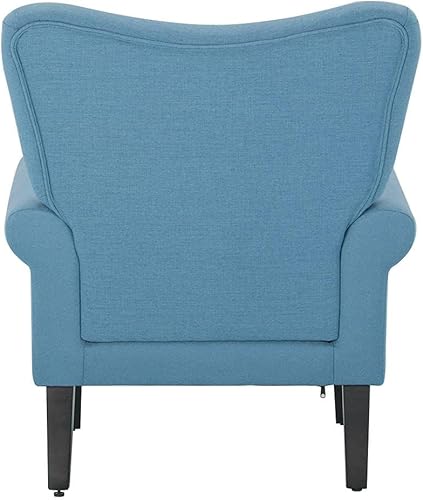 Miniatura 90 de YOLENY Silla con respaldo de ala de mediados de siglo, moderna silla de respaldo alto de tela tapizada con patas de madera, sofá individual tapizado