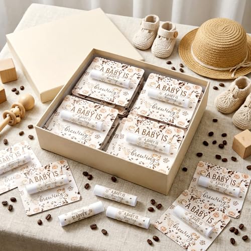 Image of 24 Pcs Baby Shower Favors for Guests, A Baby Is Brewing Coffee Theme Lip Balm Bulk, Moisturizing Lip Balm Set with Thank You Tags, Cute Party Favors Decorations