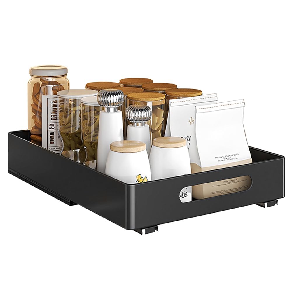GarveeLife Telescopic Drawer Kitchen Storage Shelf Extendable Cupboard Organiser for Kitchen Pantry 26 x 37 x 8 cm