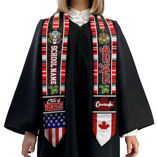 MonkeyVan Custom Canada Graduation Sash 2025, Personalized Canadian Flag Graduation Stole, Class of 2025 Canada Sash S152