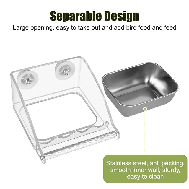 Foto 5 de 7 de Comedero para pájaros con soporte antideslizante, cuencos transparentes de acero inoxidable para periquitos
