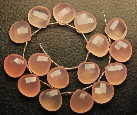 Calcédoine rose facettée cœur 14mm pierre naturelle pour création de bijoux