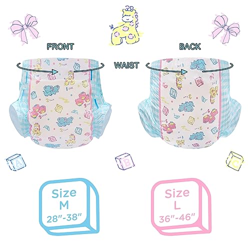 Image of Littleforbig Adult Printed Diaper 10 Pieces - Vintage Baby (Medium 28 inch-38 inch)