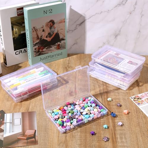 Image of Lemecima 6 Pack Rectangular Clear Plastic Storage Containers Box with Hinged Lid for Beads and Other Small Craft Items (6.9 x 4.2 x 1 inch)