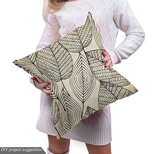 Image of Ambesonne Beige Fabric by The Yard, Autumn Geometric Leaf Pattern Ornamental Foliage Design Abstract Line Arrangement, Decorative Fabric for Upholstery and Home Accents, 2 Yards, Beige Black