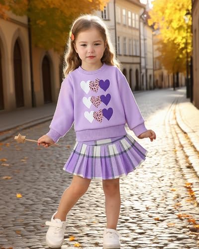 Kucnuzki Baby Girl Clothes Toddler Girl Fall Outfits Kids Winter Cute Long Sleeve T Shirt Top Plaid Mini Skirt Dress Set3