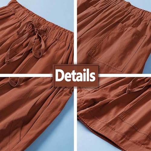 Basoteeuo Womens Shorts Summer Comfy Cotton Elastic Waist Drawstring Casual Shorts with Pockets - Image 6