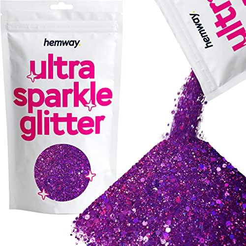 Hemway Ultra Sparkle Glitter - Multi-Size Chunky Fine Cosmetic Glitter Mix for Body Face Hair Eye Nail Art Festival, Crafts for Tumbler Resin Decorations - Black - 100g / 3.5oz