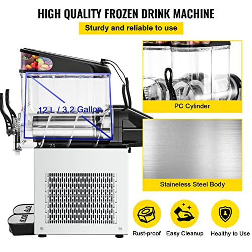 VEVOR Kommerzielle Slusheis Maschine 2 x 12 L, Slush Eismaschine 700 W, Slushgerät 595 x 365 x 700 mm, Edelstahl Slushie… – Bild 5