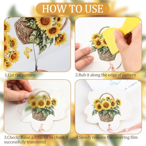 WANDIC 6PCS Rub On Transfer Sticker, Sunflower Theme Transfer Decals for DIY Scrapbooking Photo Albums Furniture Envelope 11.8 * 5.9in - Image 3