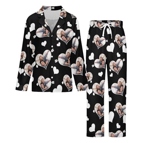 Custom Face Pajamas Set, Personalized Pajamas Button Down Matching Couples Sleepwear Gift for Women Men Christmas3