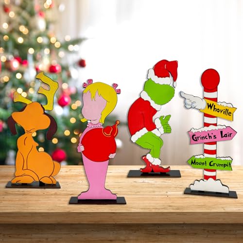 Christmas Table Decorations Signs Christmas Wooden Centerpiece Signs Xmas Theme Wooden Table Toppers for Holidays Party Supplies 4 Pack