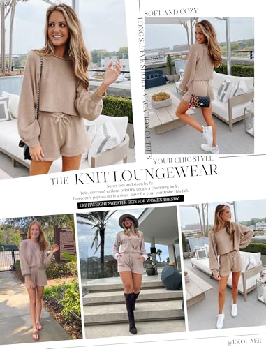 Image of Ekouaer Knit Pajamas Set for Women Lounge Wear Sets Long Sleeve Sweatsuit Matching 2 Piece Outfits Casual Sweater Sets S-XXL