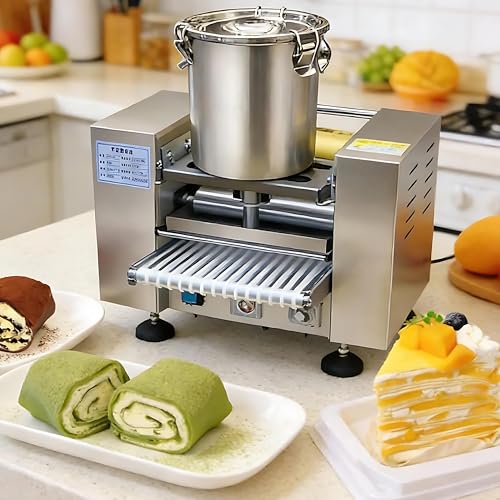 Dfdieratve Crepera Eléctrica Profesional, Máquina Automática para Crepes, Pancakes y Galletas, Regulación Espesor 0,4-1,2 mm, 150-200℃, 200-300 Unidades/h para Uso Comercial 6in