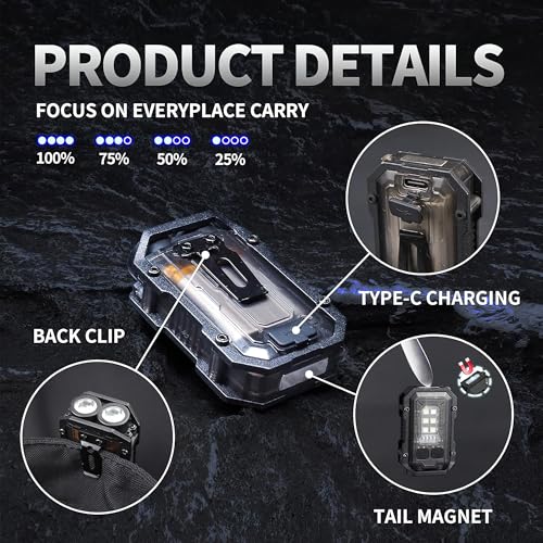 Image of PAVANI Mini EDC Flashlight with COB Light, 1000 Lumens, Rechargeable USB Keychain Torch, Powerful Pocket-Sized LED Lights for Camping, Magnetic Key Chain Spinner, Small and Convenient