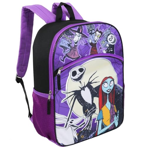 Nightmare Before Christmas Backpack for Kids Set - Bundle with 16” Jack Skellington School Bag with Front Pocket, Plus Water Bottle, Stickers, More | Nightmare Before Christmas Backpack for Girls2
