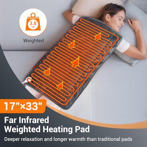 Image of Comfytemp Weighted Large Heating Pad 17 inchx33 inch for Back & Period, FSA Eligible Far Infrared Electric Heat Pad, Fathers Day Gift for Dad Men, HSA King Size Heated Pad with Evenly Filling Ceramic Bead